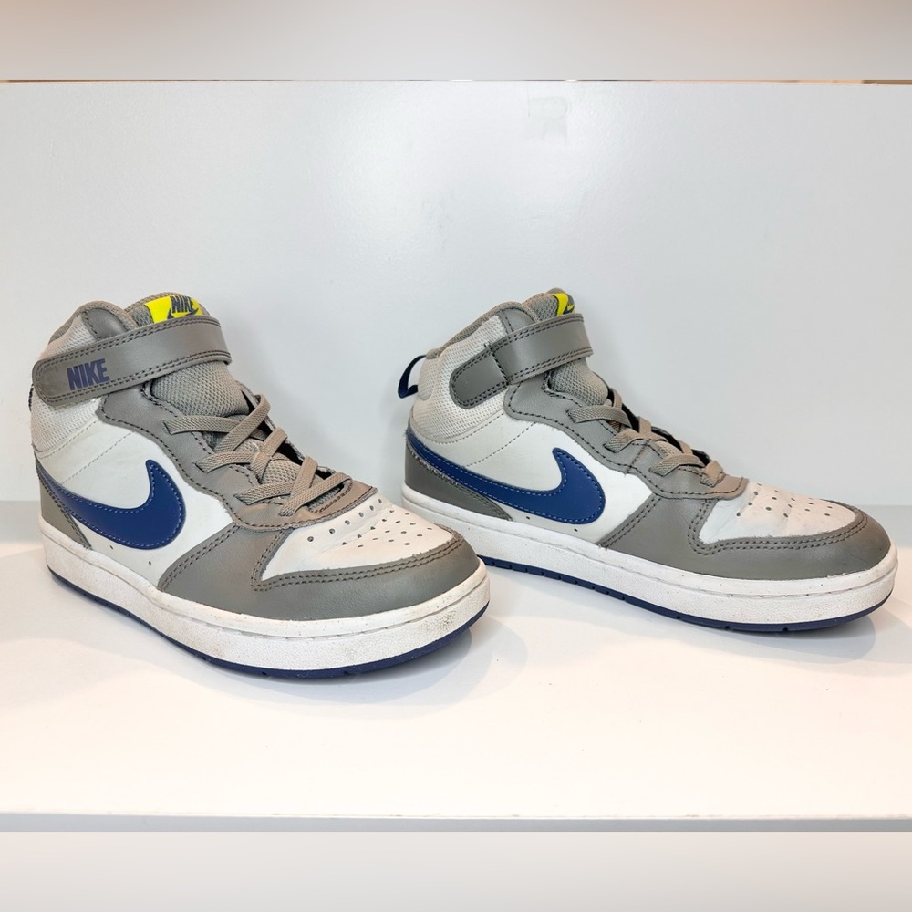 Nike Court Borough Mid 2 "Grey Fog/Mystic Navy/Atomic Green" Grade School size2Y